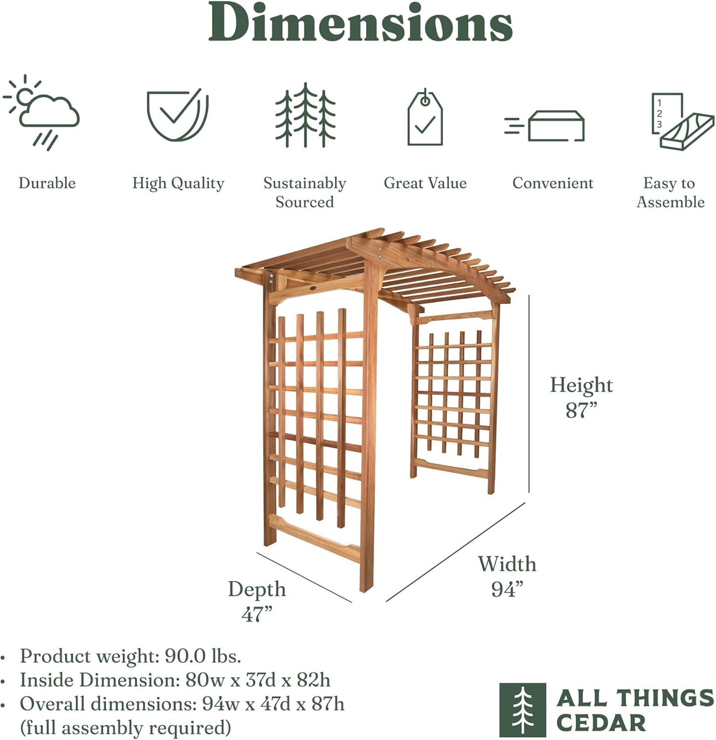 All Things Cedar 8-Foot Pagoda Arbor Garden Arch Trellis for Climbing Plants, Transform Garden or Patio Spaces, Made from Premium Western Red Cedar