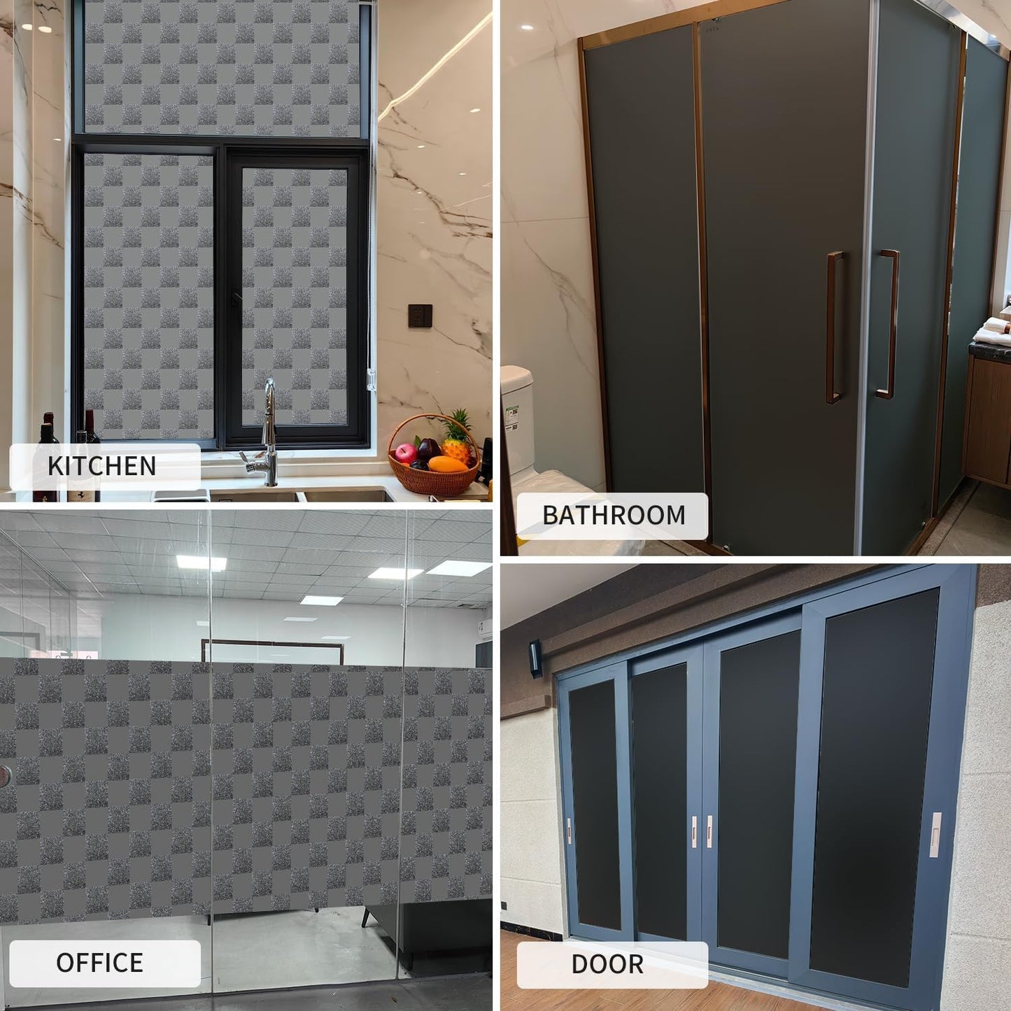 Window Film Privacy Day and Night with Installation Tools, Static Cling Glass Film Ideal for Home Shower Office Glass Door (Black, 23.6 x 196.9 Inch)