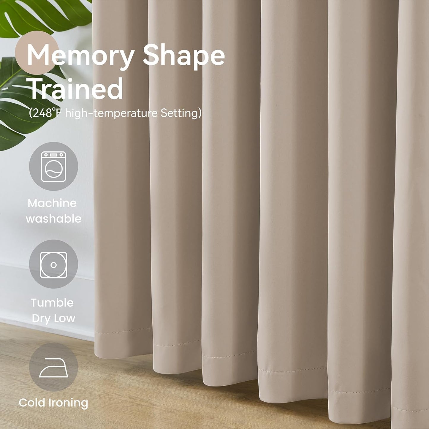 KangBang Taupe Pinch Pleated Blackout Curtains 96 Inches Long for Bedroom, Thermal Insulated Light Blocking Neutral Draperies Memory Shape Modern Decor with Adjustable Hooks,40x96 Inch,2 Panels