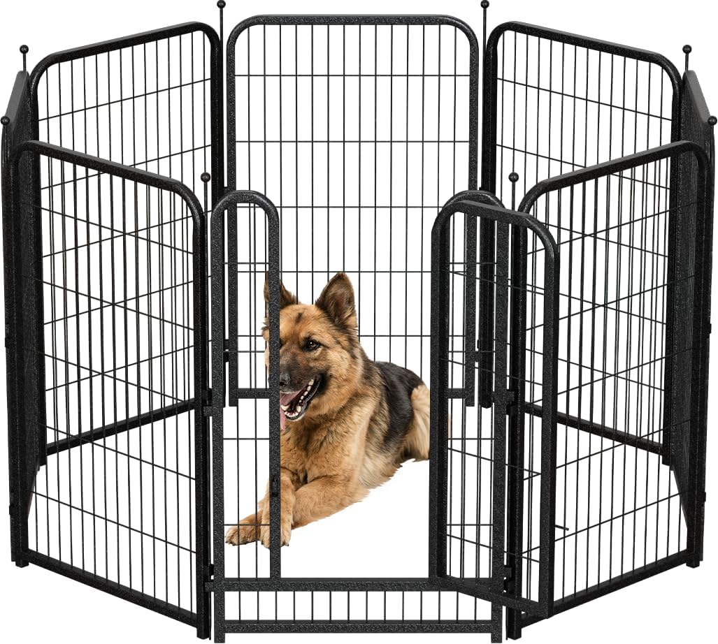 Metal Dog Playpen, 45" Inch Height 8 Panels, Large Dog Fence for Large/Medium/Small Dogs Indoor & Outdoor Bliss, Perfect Dog Pen for Camping, Yard and RV | Black-Silver