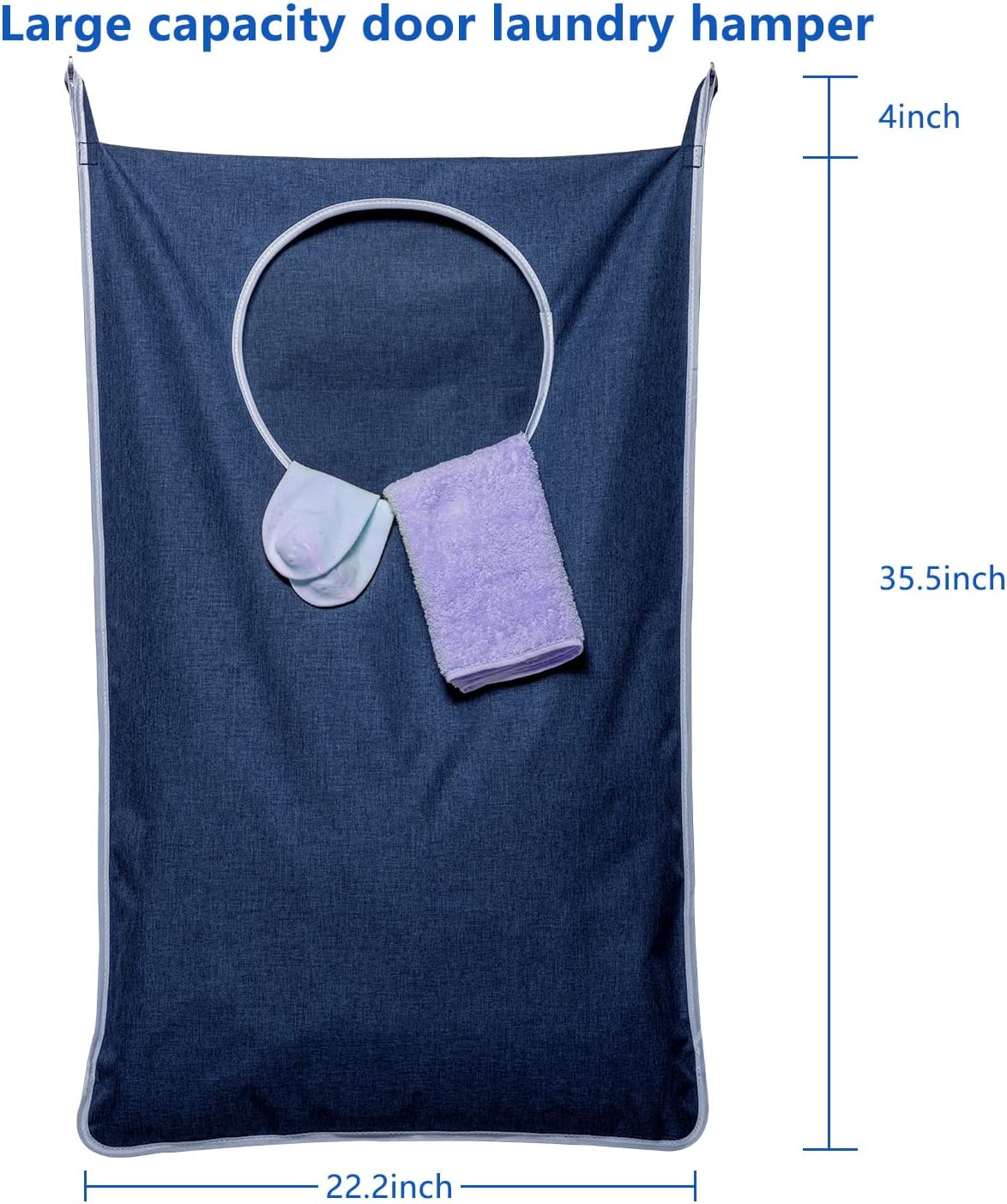 KEEPJOY XL Hanging Laundry Hamper Bag, Hanging Hamper with 2 Strong Hooks for Dirty clothes Door Hanging Laundry bag Large Size 36X22 inch (Blue-1Pack)