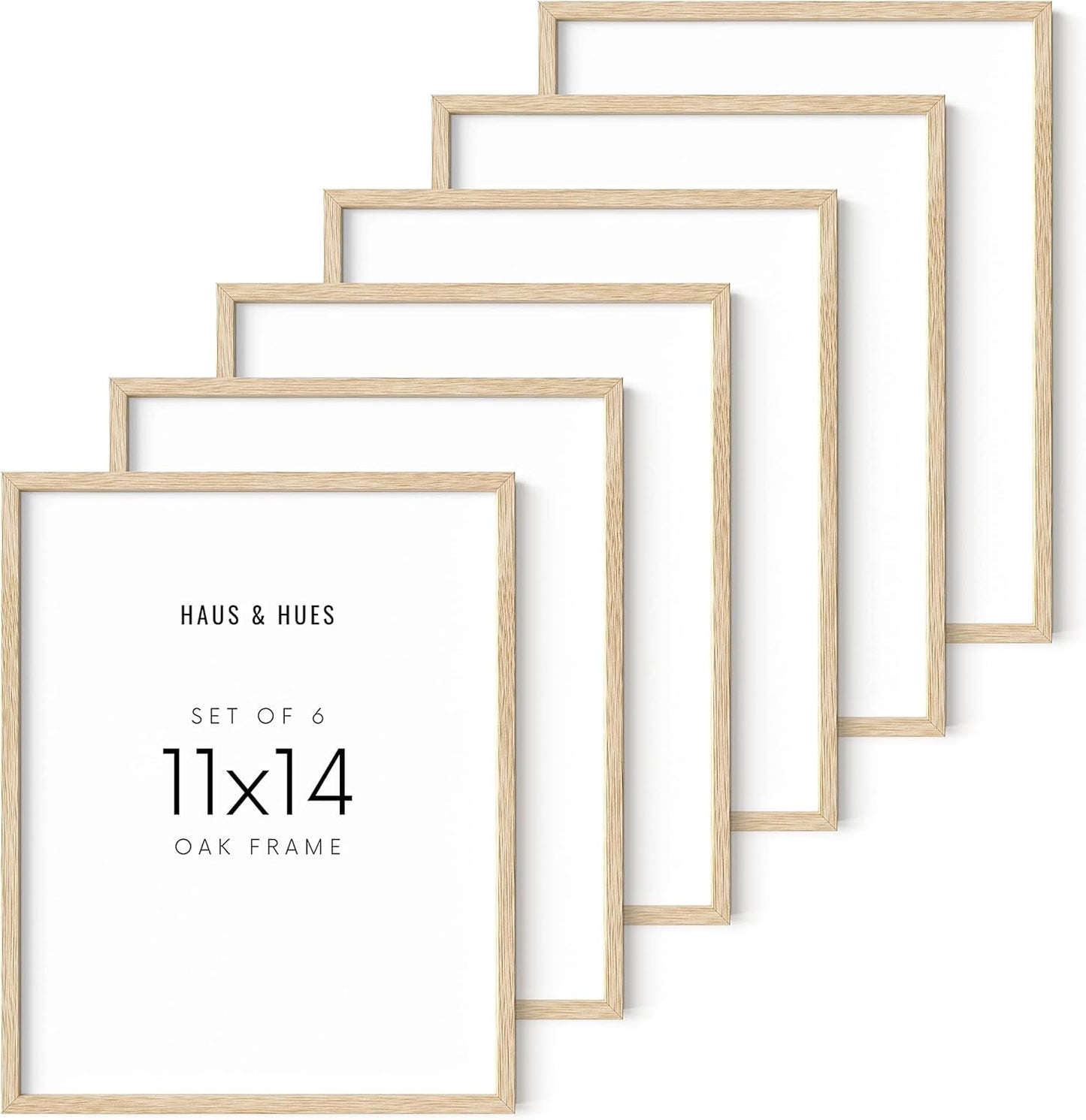 HAUS AND HUES 11"x14" Beige Oak Wood Frames Set of 6-11x14 Poster Frame, 11x14 Picture Frame Set of 6, 11 x 14 Frame Art, Wood Wall Art Frames