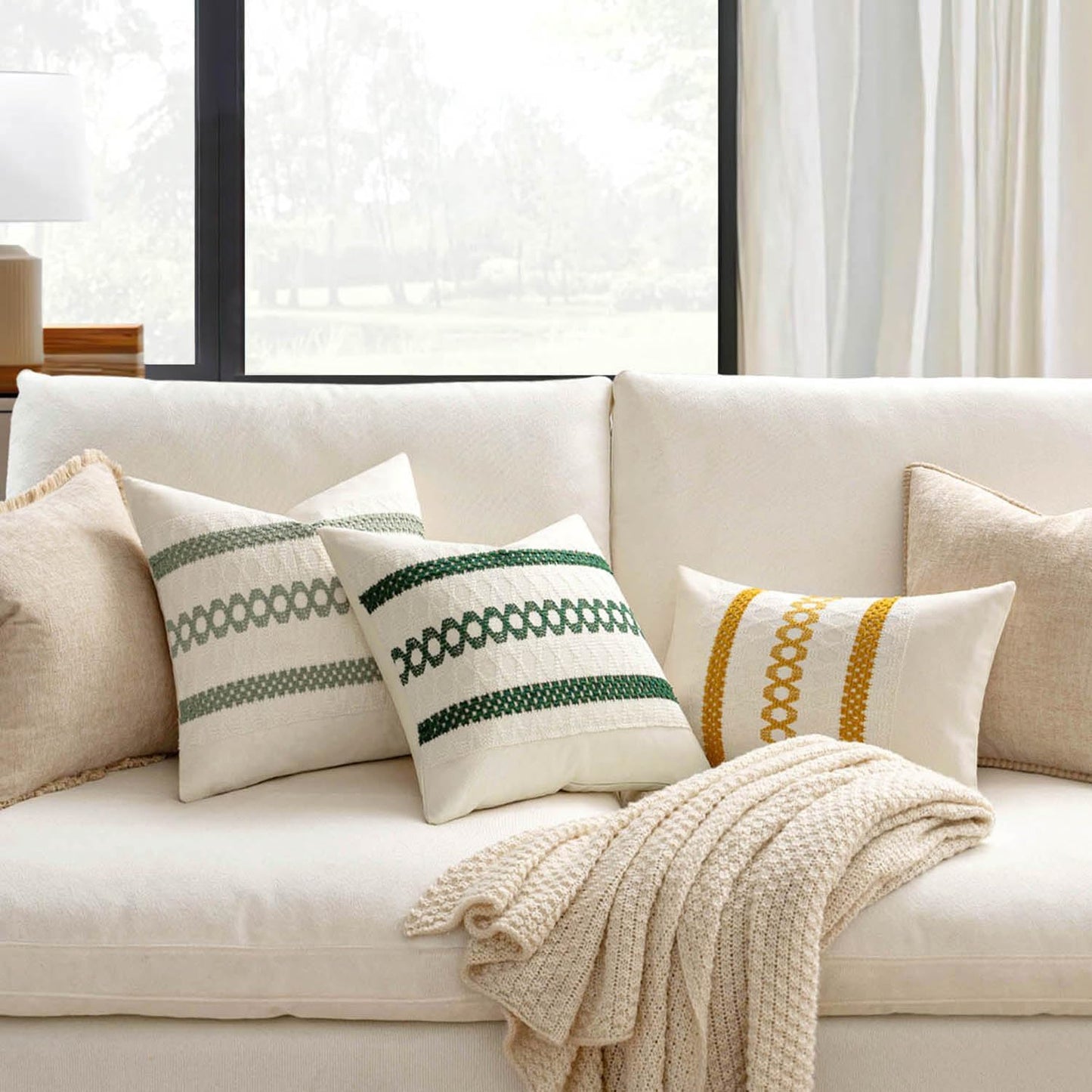 MIULEE Set of 2 Sage Green Boho Decorative Pillow Covers 18x18 Inch Farmhouse Rustic Couch Throw Pillows Modern Summer Cotton Cushion Covers Retro Cute Macrame Woven Home Decor for Bed Sofa Chair