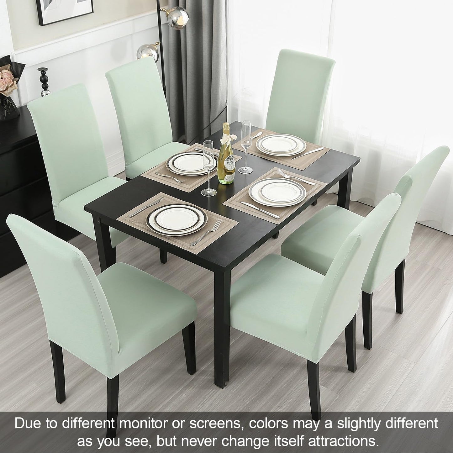 JQinHome Smoke Green Chair Covers for Dining Room Set of 8, High Stretch Removable Washable Parsons Chair Slipcover for Home Party Hotel Wedding Ceremony (8PCS, Smoke Green)