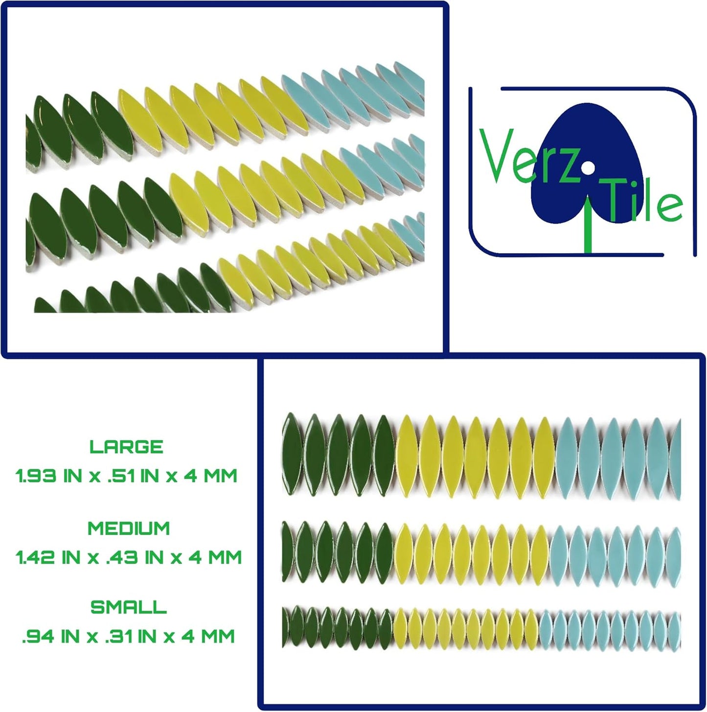 VerzTile Mosaic Tiles for Crafts - Petal Shaped Ceramic Tile Craft Hobbies & Art Projects 39 Color Options Endless Creativity DIY Design (Light Green Mix)