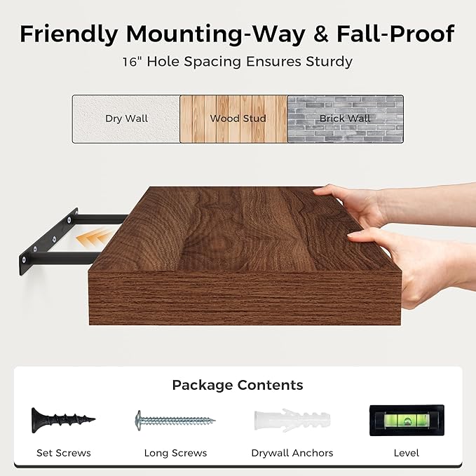 Floating Shelves 55 Inch Long, 12 Inch Deep Floating Shelves for Wall, Rustic Deep Wall Shelf for Fireplace Mantel, 55 x 12 Large Display Shelf for Living Room, Bedroom, Kitchen, Walnut Color, 1 Pack