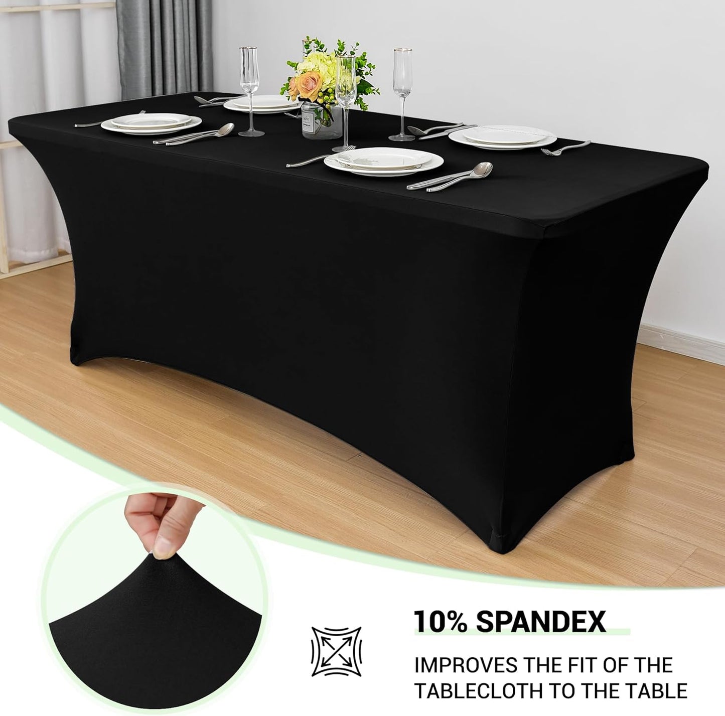 Obstal Spandex Table Cover 6ft Fitted Tablecloth Rectangular - Black Rectangle Folding Table Cloth for Birthday Party Wedding Banquet, 72L x 30W Inch