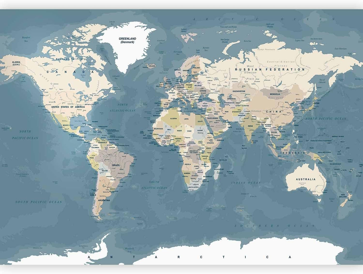 artgeist Premium Wall Mural World Map 118x83 in - XXL Non-Woven Wallpaper Fleece Wall Decor Photo Print Picture Image Design Home Map of The World k-B-0063-a-a