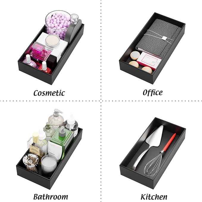 Black Bamboo Drawer Organizer - Silverware&Utensil Holder Organizer for Kitchen Drawers, Multi-Use Drawer Dividers Boxes for Bathroom Counter，Cabinet, Garage, Office Desk, Makeup, Jewelry (12*6*2.5)