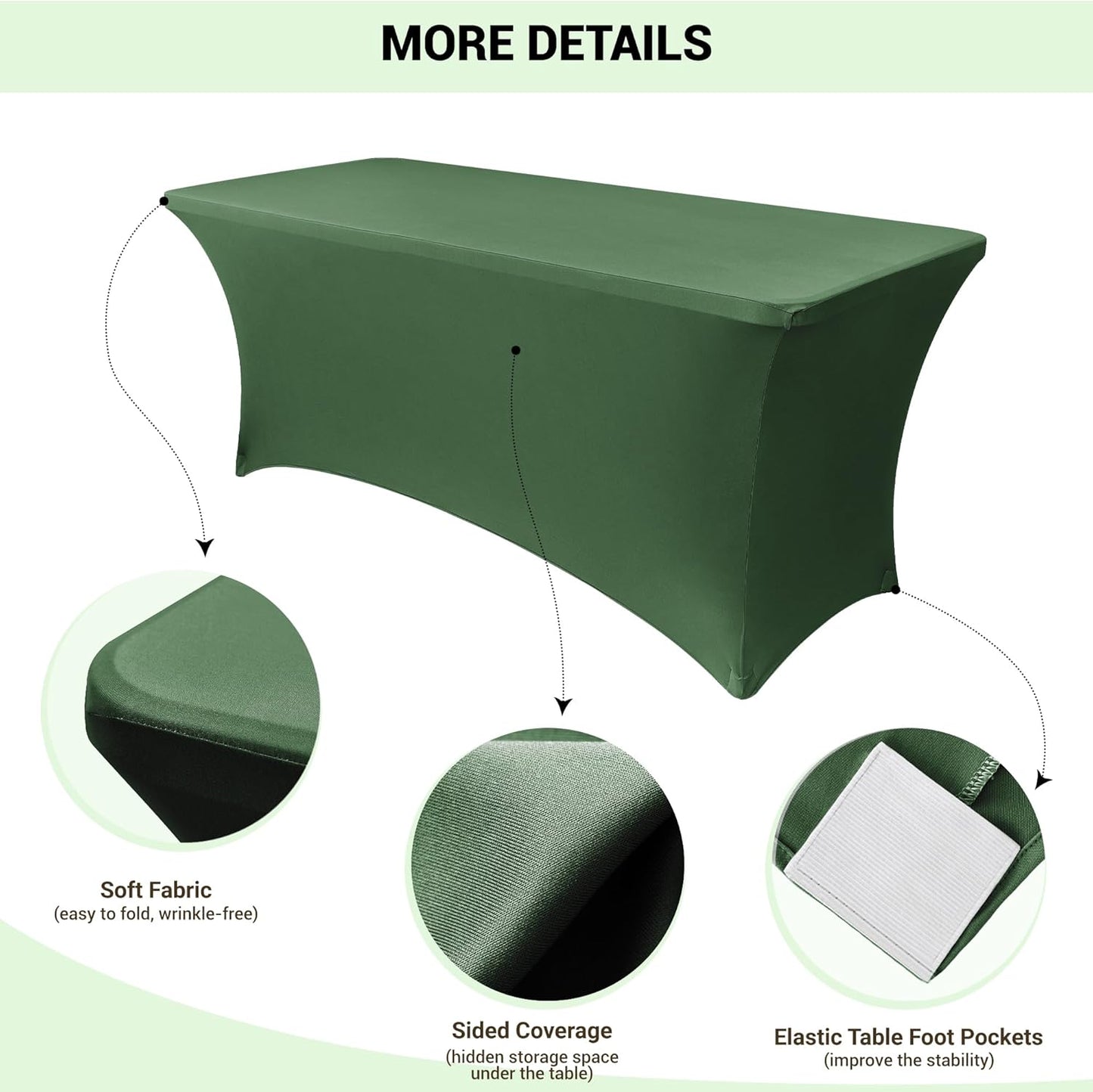 Obstal 6ft Stretch Spandex Table Cover - 4 Pack Universal Rectangular Fitted Tablecloth Protector for Wedding, Banquet and Party (Blackish Green, 72L x 30W x 30H Inches)
