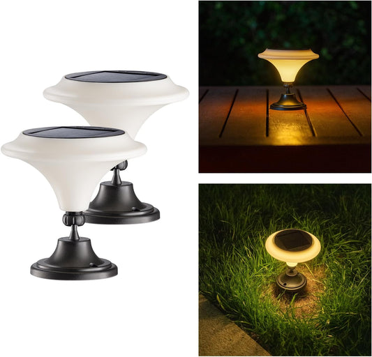 Solar Table Lights Outdoor, 2 Pack Classic Martini-Shaped Lanterns with Base & Ground Stakes, Waterproof LED Solar Powered Decorative Lights for Patio Table Garden Path (Warm White)