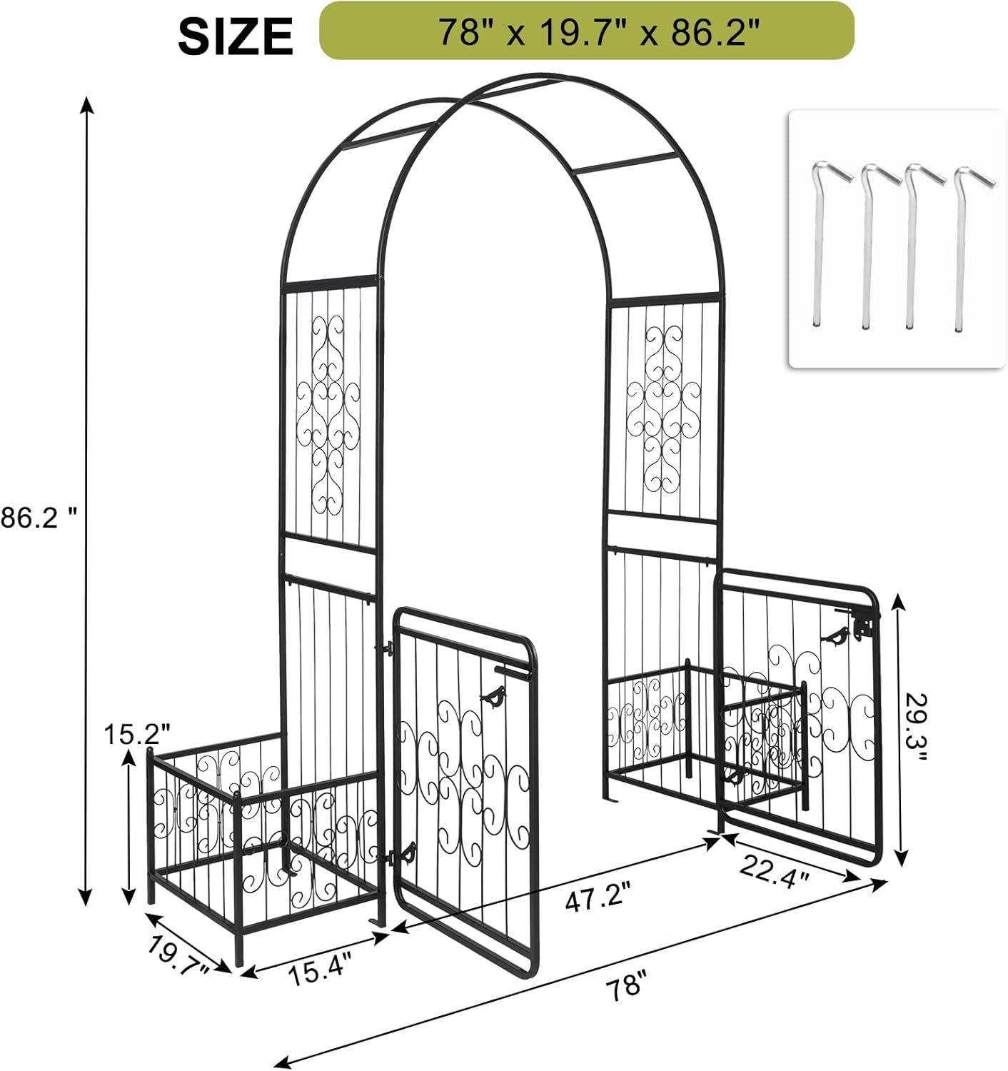 VINGLI Garden Arbor Arch with Gate and Planter Box, Wedding Arch Archway for Ceremony Party, Trellis for Plant Climbing, Christmas Decorations Pergola for Backyard, Lawn, Patio, Yard