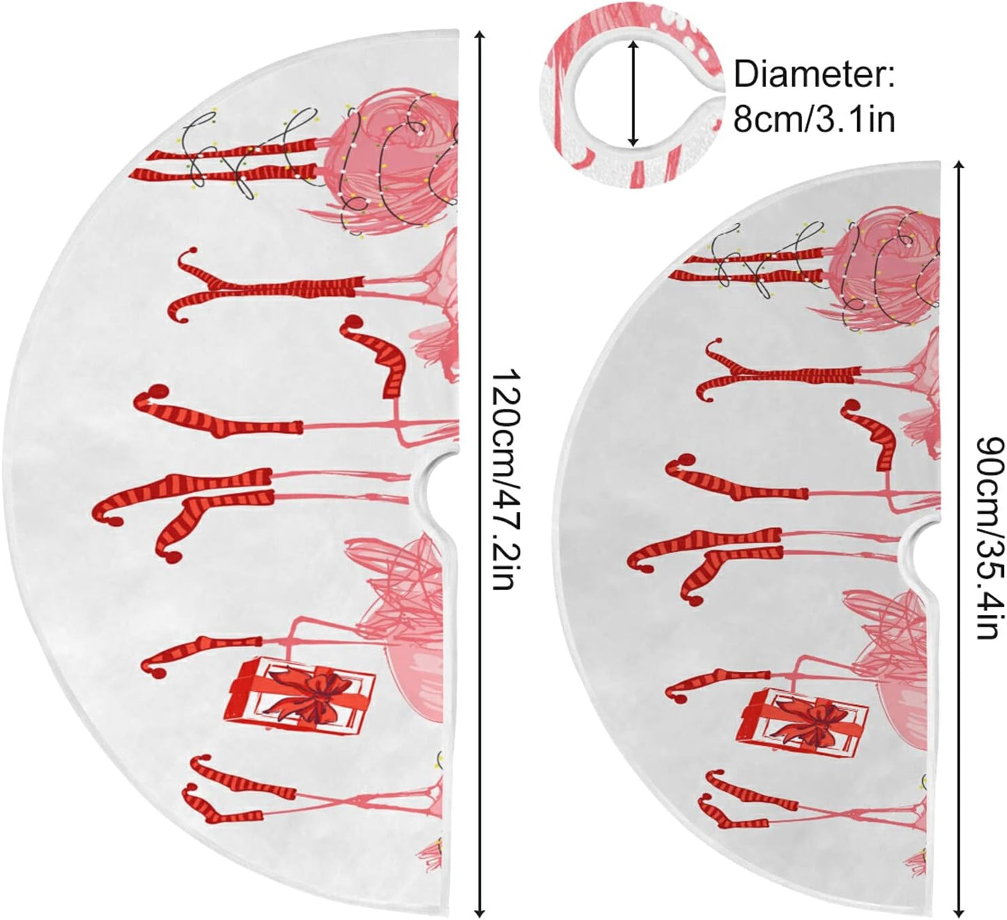 Christmas Pink Flamingo Snowflake Tree Skirt, Seasonal Tree Mat Holiday Party Supplies Ornaments Indoor Outdoor Decorations for Tabletop Trees 47.2 Inches