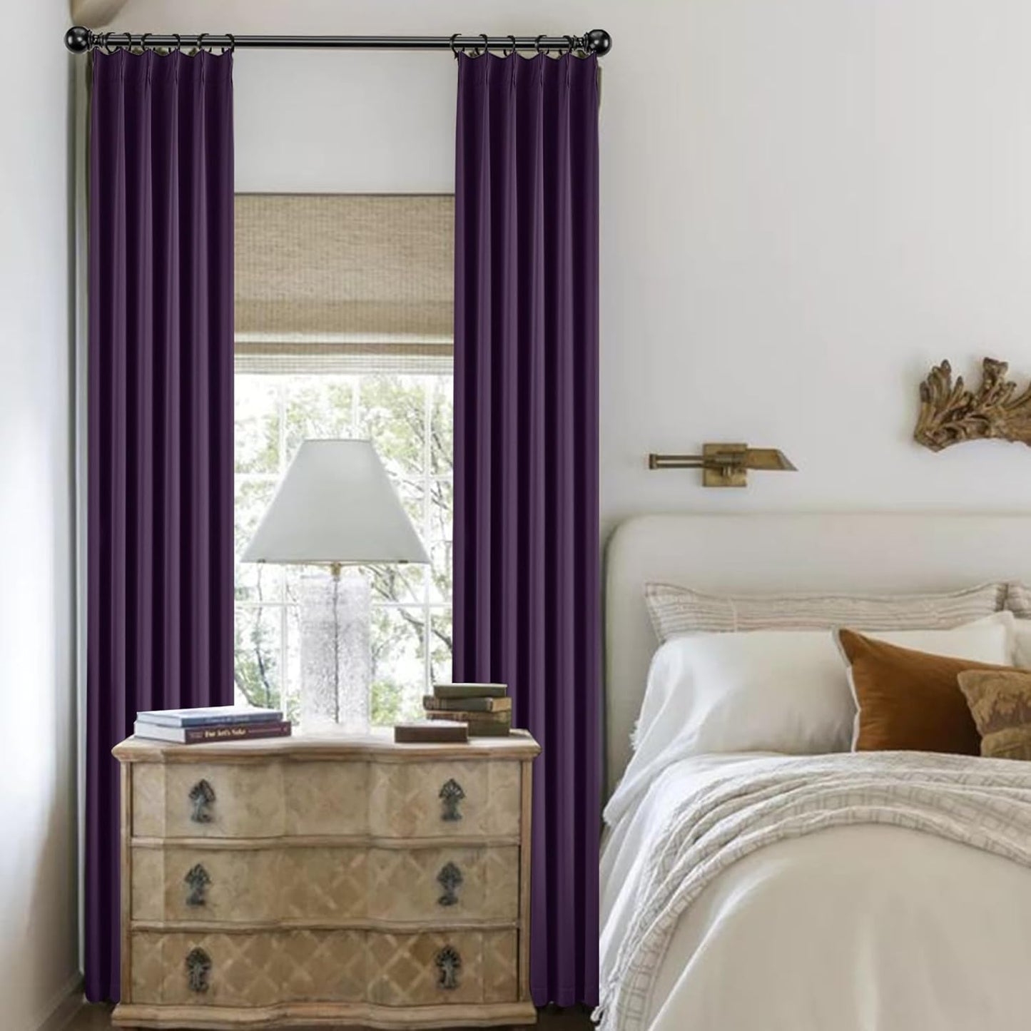 KangBang Purple Curtains Room Darkening Luxury Modern Decor for Living Room, Pinch Pleated Privacy Assured Window Curtains for Locker Room Office with Hooks(Royal Purple,40x96 Inch,2 Panels)