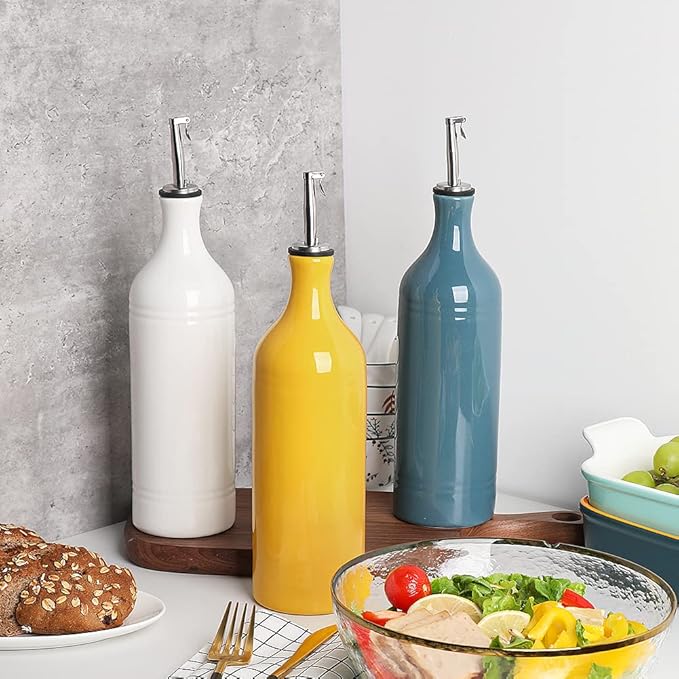 Sweejar Large Ceramic Olive Oil Dispenser Bottle, Opaque Oil Cruet Protects Oil to Reduce Oxidation, Suitable for Storage Oil, Vinegar, Soy Sauce & Other Liquids, Pack of 1, 24 Fl Oz (Yellow)