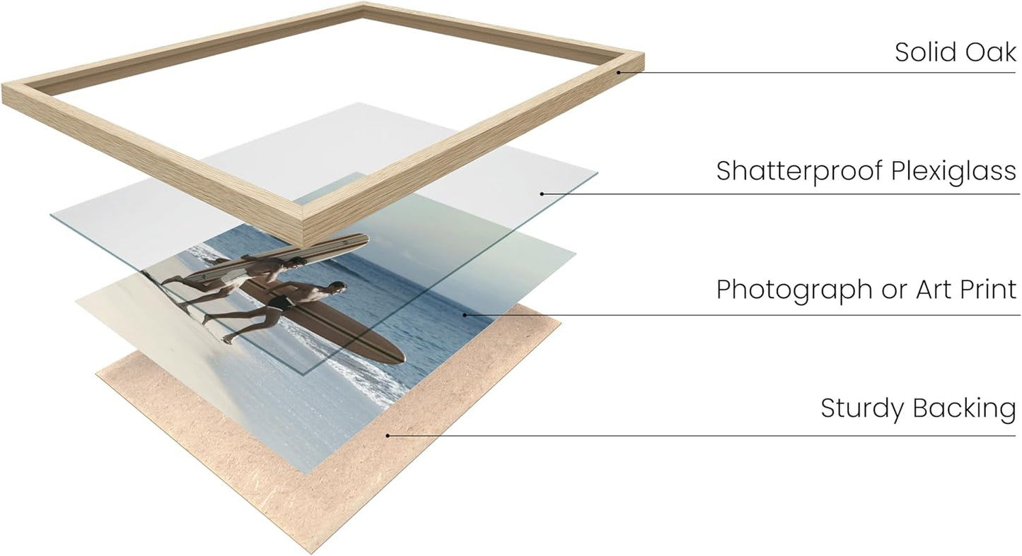 HAUS AND HUES Natural Oak Wood Gallery Wall Tabletop Frames Made with Real American Oak and Shatter-free Plexiglass - Set of 11 (Eight 4x6, Three 5x7, Framed Beige)
