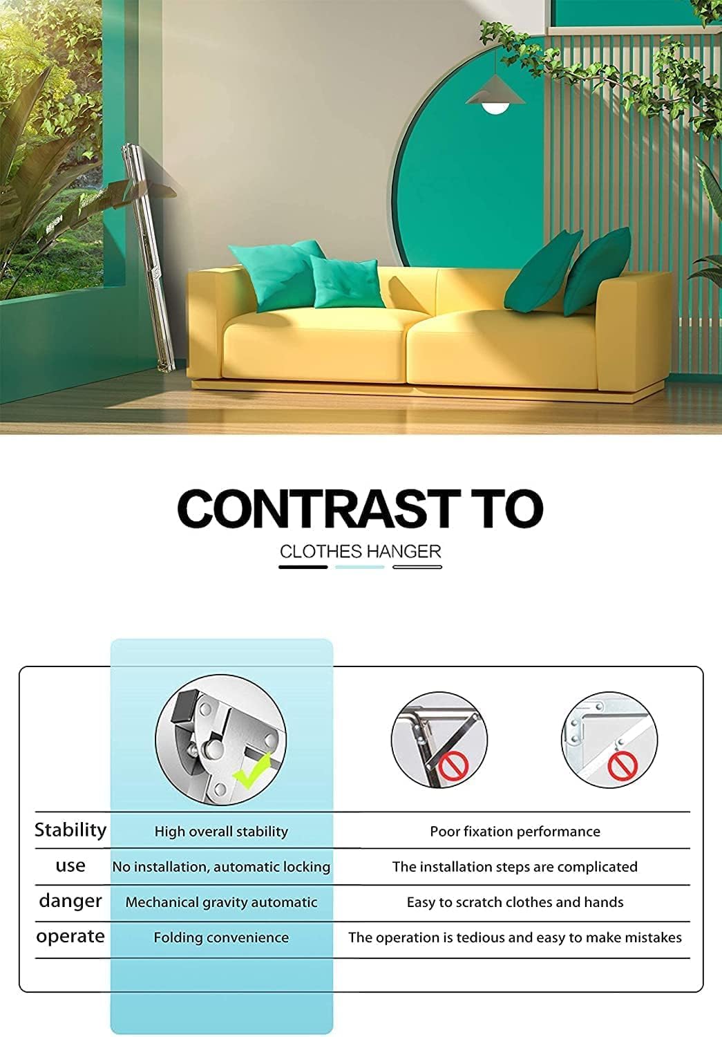 Clothes Drying Racks Outdoor, 82 Inches Updated Version,Stainless Steel Laundry Drying Rack for Indoor Outdoor and The Balcony,Length Adjustable Saves Space,with Windproof Hooks(004)