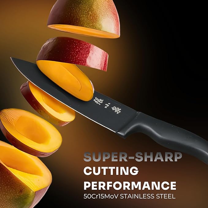 ZHANG XIAO QUAN SINCE 1628 15Pcs Knife Sets with Block, knife sets for kitchen with block High Carbon Stainless Steel Built-in Sharpener Dishwasher Safe(Black)