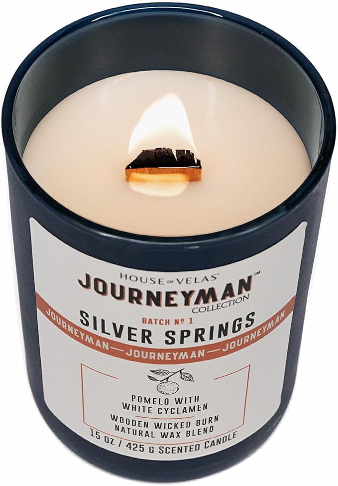 Journeyman Collection Candle, 15oz, Wooden Wick, Silver Springs, Large Painted Jar