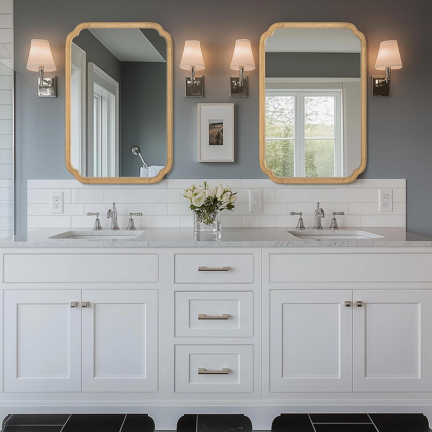 WallBeyond 24" x 36" Rounded Corner Arch Wall Mirror with Wood Frame for Entryway, Living Room or Bedroom Home Decor - Light Woodgrain 24" x 36" Natural Color