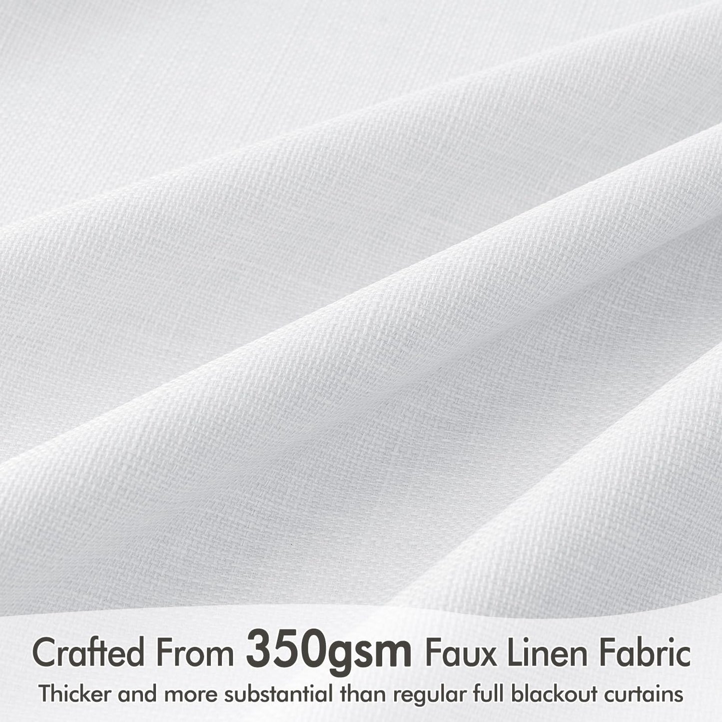 MIULEE 100% Blackout Curtains 90 Inch Long 2 Panels Set for Bedroom, Thick Faux Linen Black Out Curtain Room Darkening Back Tab Pleat Window Textured Drapes with Hooks for Living Room, Bright White