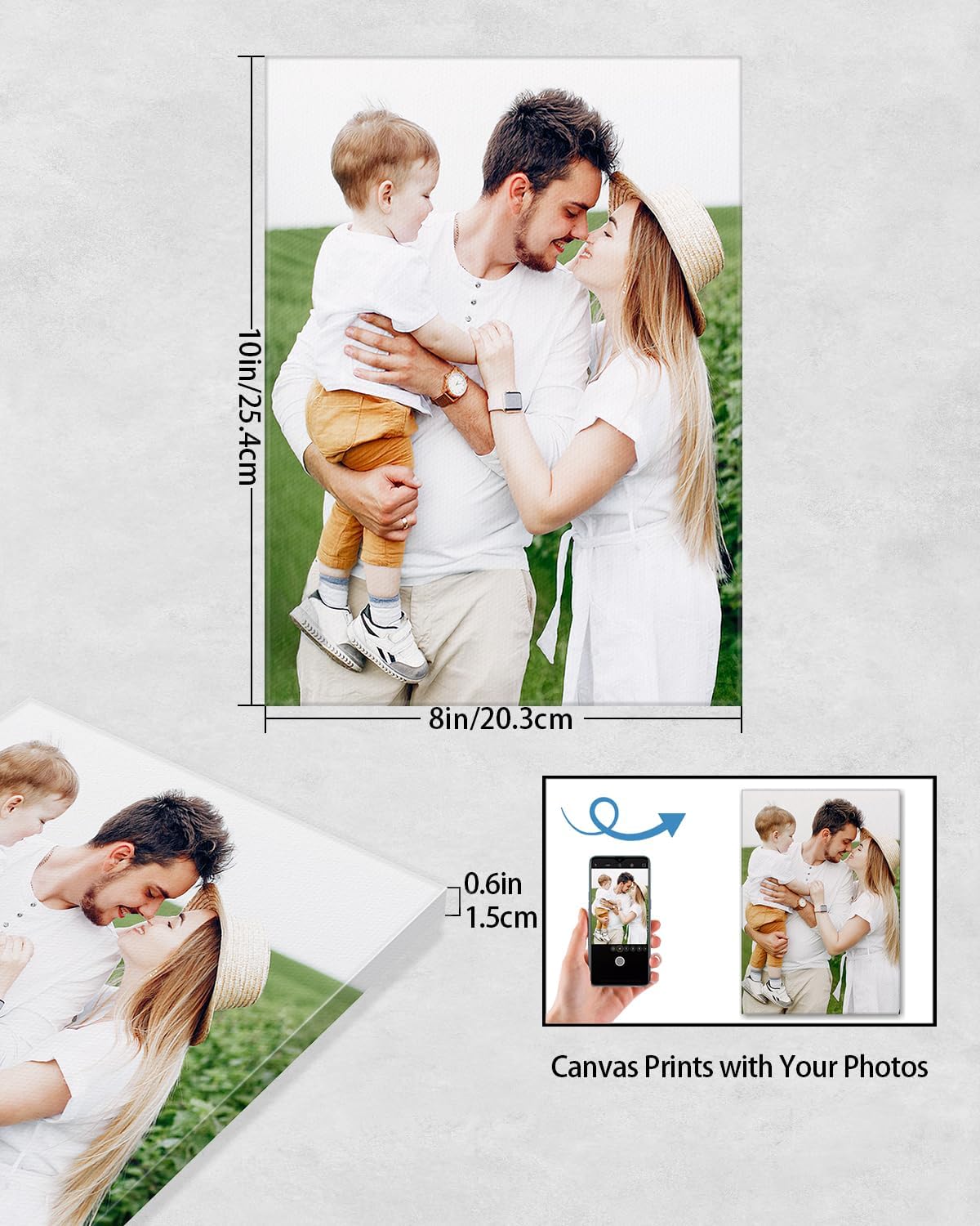 Personalized Custom Canvas Wall Art, Custom Canvas Prints with Your Photos for Living Room, Bedroom, Wedding Pet Baby Family Photo Framed Wall Art, Customized Photo Gift for Family，Friend，Lover，Pet