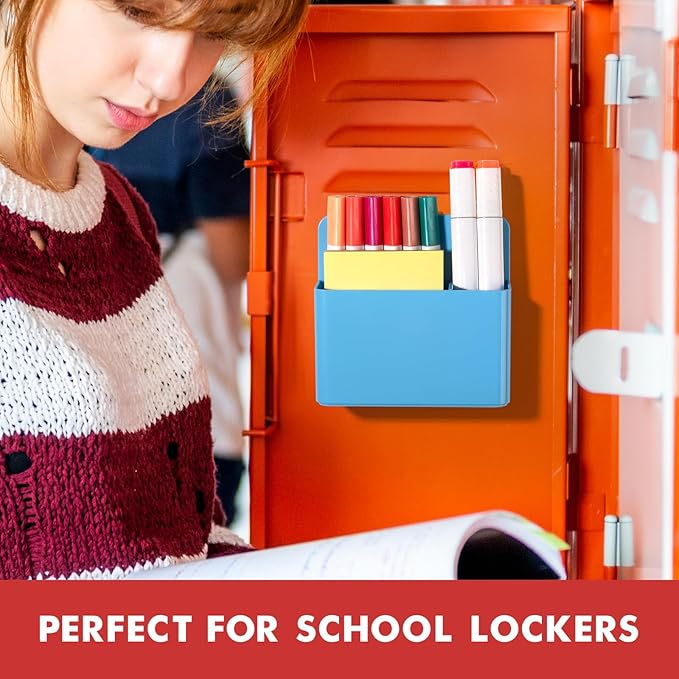 BEYGORM 2 Pack Plastics Magnetic Pen Holder for Refrigerator, Dry Erase Marker Holder for Whiteboard，Magnet School Locker Organizer Accessories, Pencil Cup, Pen Caddy, Classroom Organization(Blue)