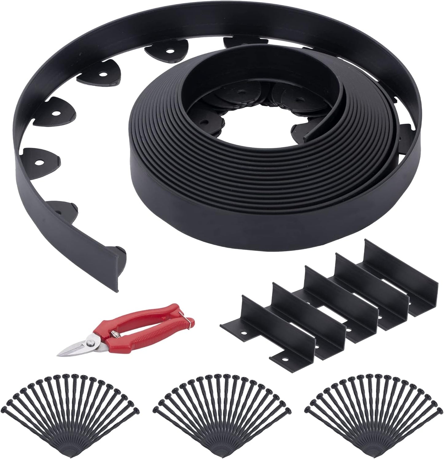 Landscape Edging, 90' 2" Tall Garden Edging with Scissors, Lawn Edging with 108 Garden Spikes and 5 Connectors, Heavy Duty PP&PE Material Edging for Landscaping, Garden, Lawn, Black