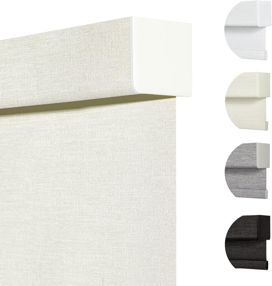 Persilux Blackout Shades for Windows Cordless Roller Blinds, Roller Windows Shades for Home with Fabric Attached Valance, UV Protections Easy Installation for Door/Office, Limestone(80.5" W x 72" H)