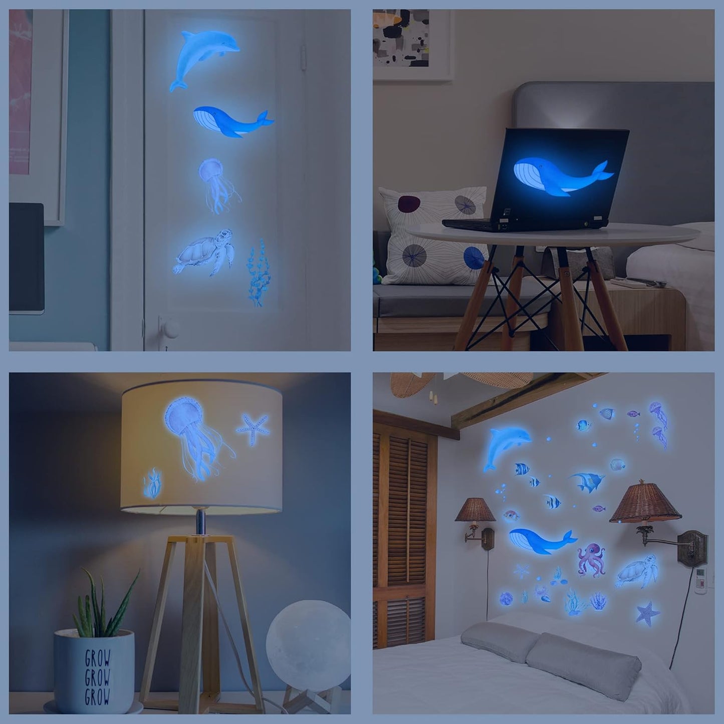 Sea Turtle Ocean Fish Wall Decals Glow in The Dark, Under The Sea Life Animals Stickers for Ceiling, Girls Boys Waterproof Decoration for Living Room Wall Bathroom Toilet