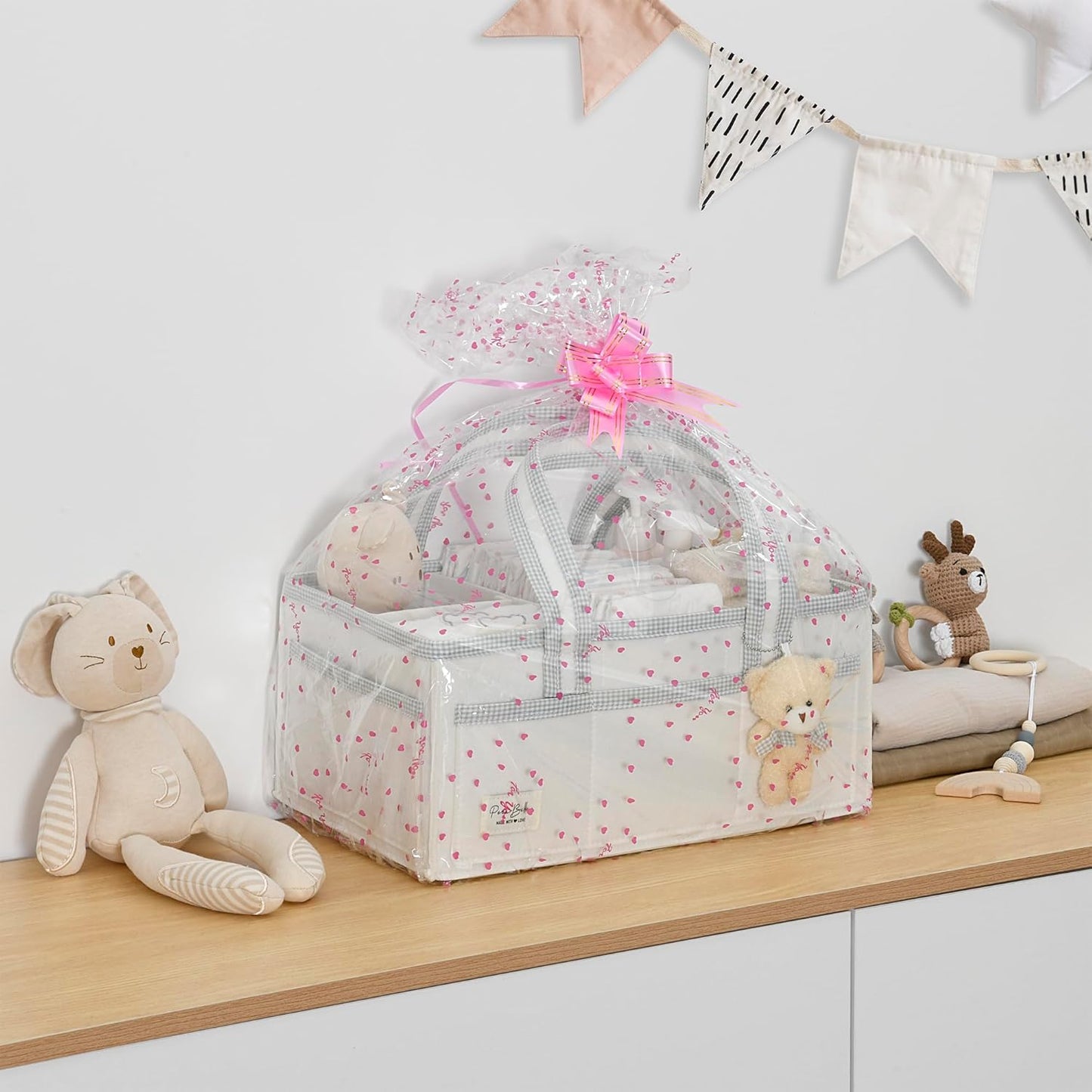 PeraBella Diaper Caddy Organizer with Handle, Baby Shower Gifts Basket Bag, Registry Search Must Haves Items, Nursery Storage Organizer for Newborn Girl Boy, Baby Bag Essentials, Car Diaper Caddy Cart