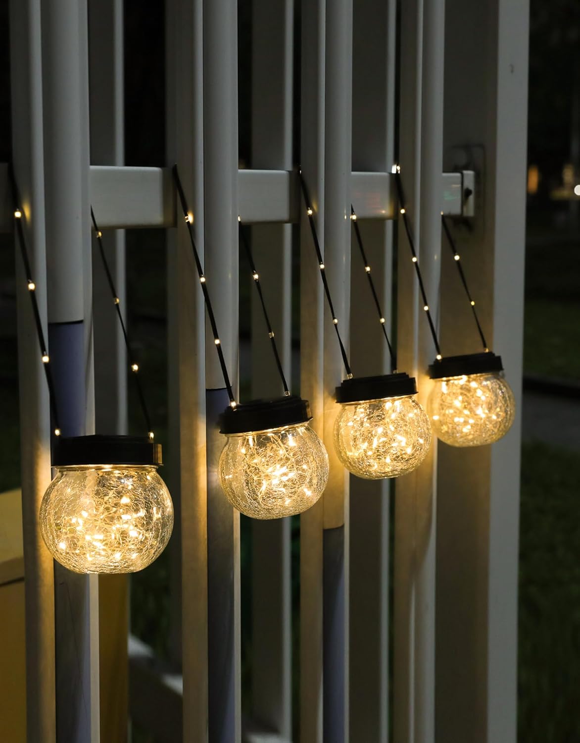 PARTPHONER Solar Lanterns Solar Lights Outdoor Waterproof 18-Pack, Solar Powered Hanging Lights Cracked Glass Hanging Globes for Christmas Decoration, Shepherd Hook, Garden Tree Ornaments