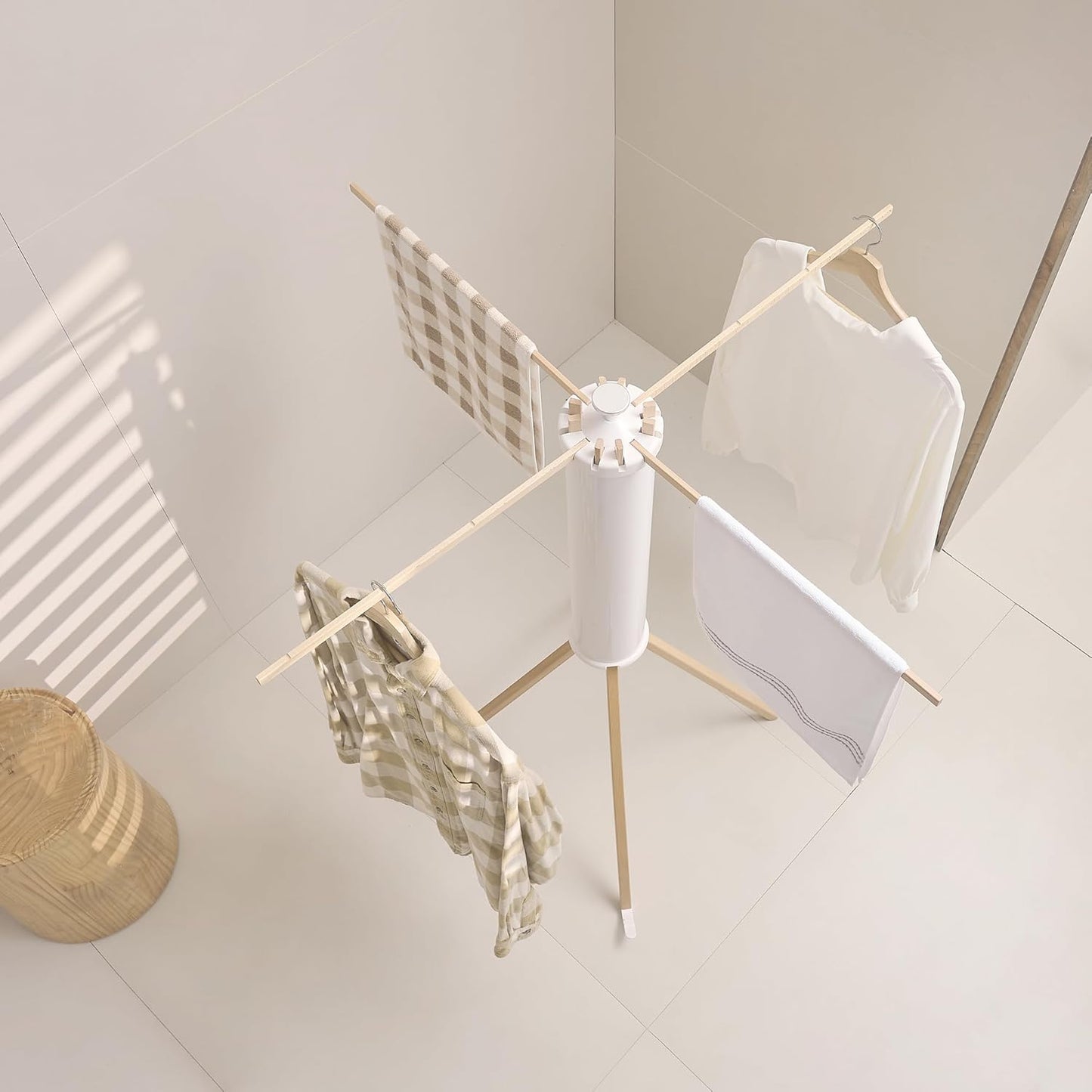 JOOM Four Legs Clothes Drying Rack, Garment Rack Portable and Foldable Space Saving Laundry Drying Rack - Drying Rack Floor Folding Balcony Bedroom Solid Invisible Household