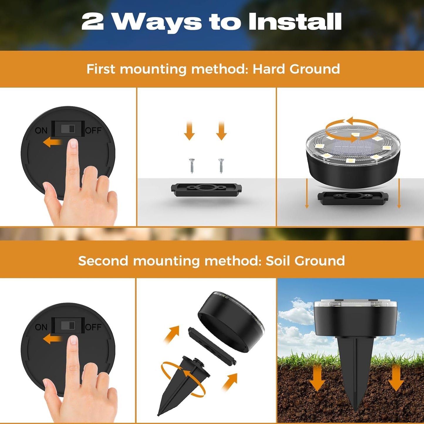 Mini Outdoor Solar Lights，4 Pqck Solar Garden Lights for Outside IP65 Waterproof, 8 LED Disc Landscape Lighting for Garden Yard Driveway Walkway Poolside Deck Lawn Patio,Cold White