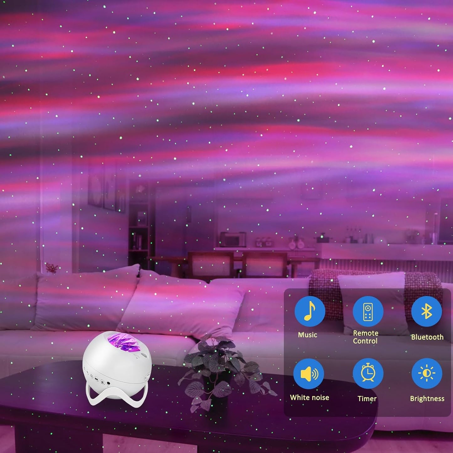 Galaxy Projector for Bedroom, Star Projector, White Noise with Bluetooth Speaker, Timer, Night Light,for Party, Living Room Decoration