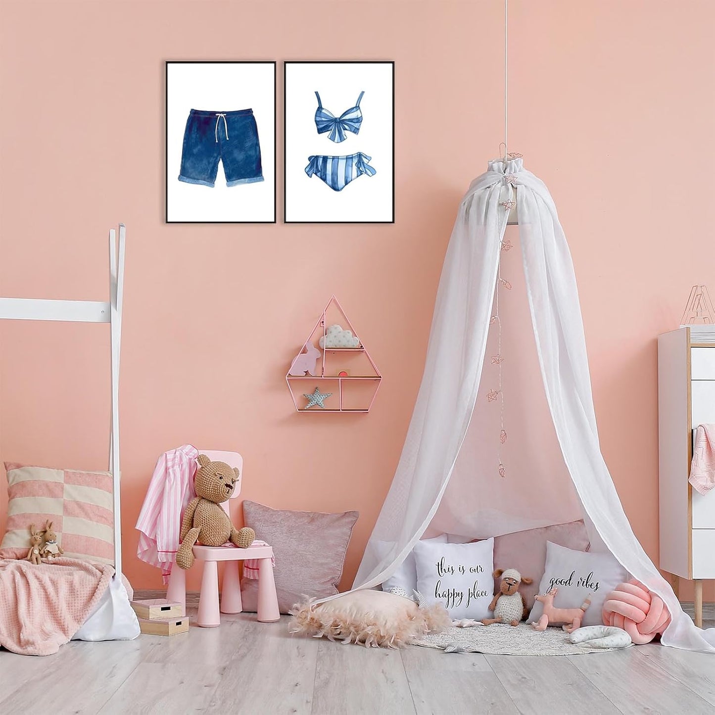 Liyark Set of 2 Retro Navy Blue And White Swimsuit Art Posters Beach Bathing Suit Prints Painting Beach House Wall Art Coastal Wall Decor Pictures For Bathroom Home Decoration 24x36in Framed