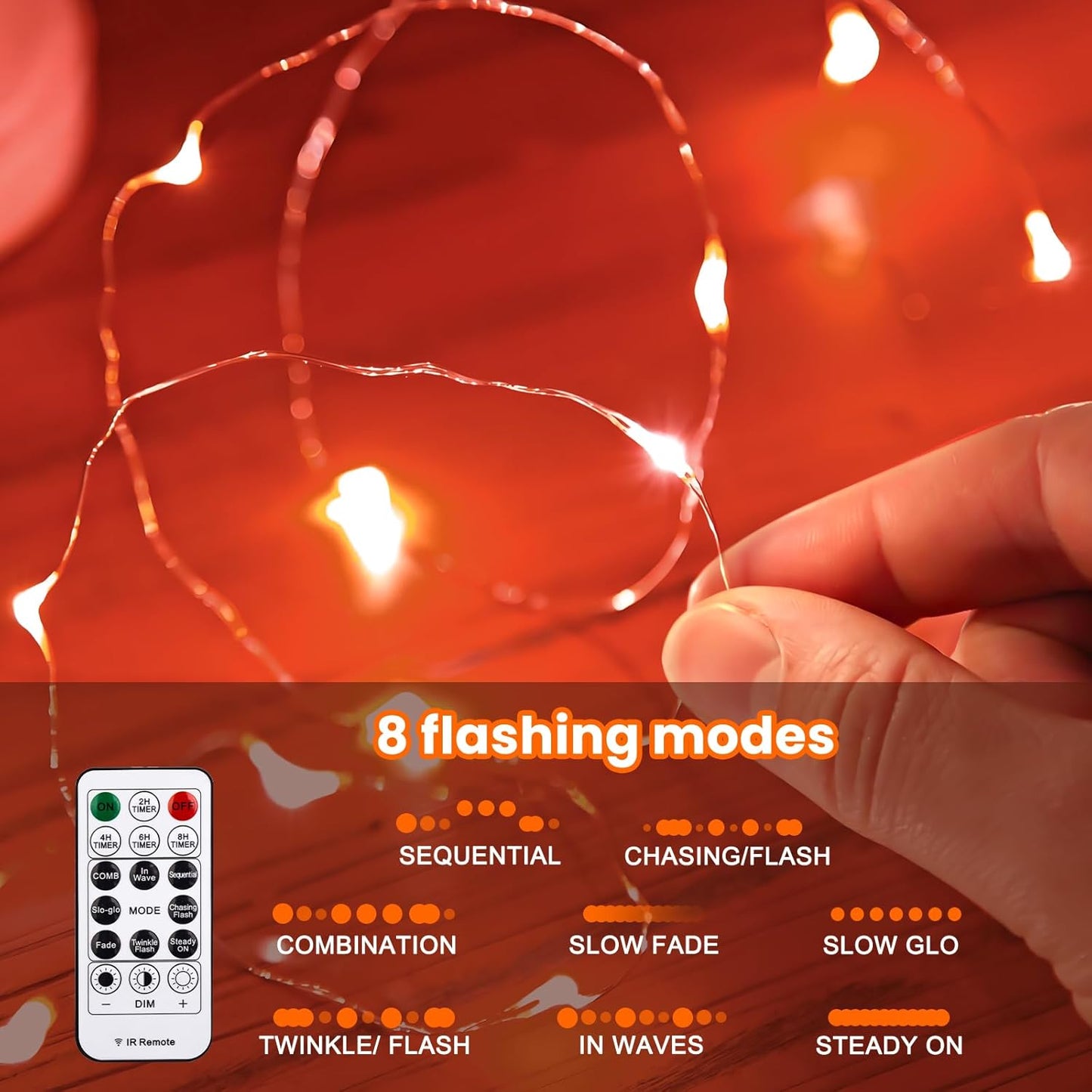 HXWEIYE 300LED Orange Fairy Curtain Lights with Remote 8 Modes Timer for Bedroom, 9.8x9.8Ft USB Plug in Christmas Fairy String Hanging Lights for Fall, Halloween, Weddings, Party, Wall, Decorations