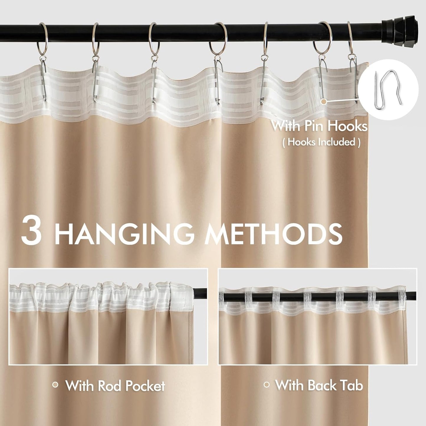 MIULEE Back Tab Beige Curtains 84 Inch Length 2 Panels Set for Living Room Bedroom, Cream Rod Pocket/Pinch Pleated Light Blocking Thermal Insulated Room Darkening Blackout Curtains 84 Inches Long