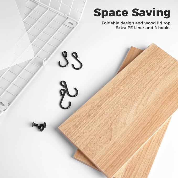 White Fruit Bowl, 2-Tier Fruit Basket for Kitchen Counter, Stackable Wall Mounted Veggie Storage, Snack Organizer, Potato and Onion Storage Basket, Hanging Pantry Organizer with Wood Lid, 2 Set