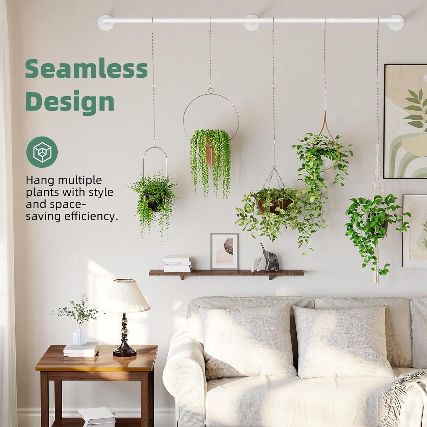 Plant Hanger Indoor with 6 Hanging Chains Hanging Planters for Indoor Plants Hanging Plant Holder Window Plant Shelves White Metal Rod(Pot not Included