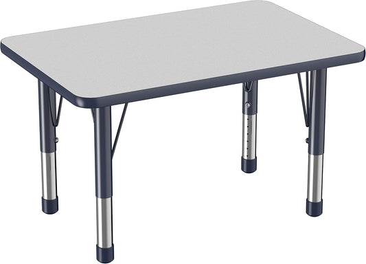 FDP Rectangle Activity School and Classroom Kids Table (24 x 36 inch), Chunky Toddler Leg, Adjustable Height 15-24 inches - Gray Top and Navy Edge