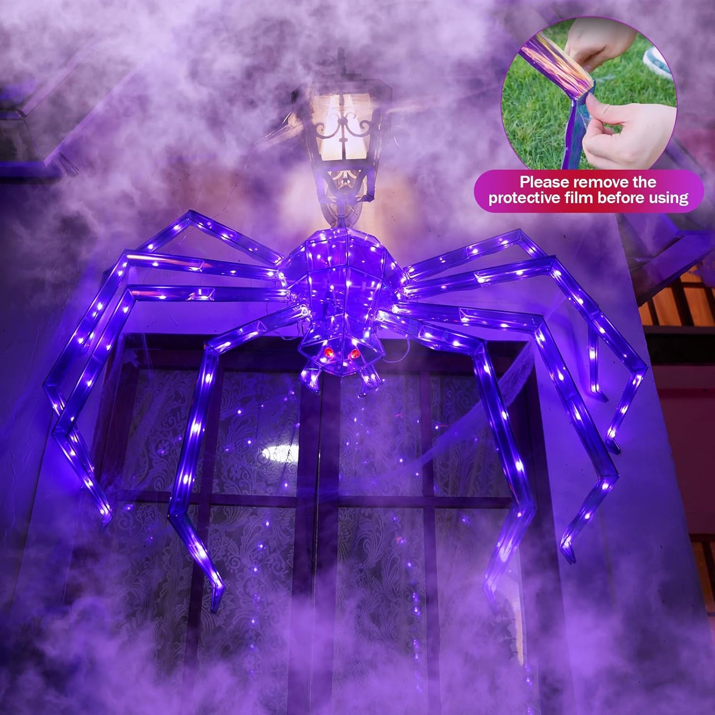 Prismatic Iridescent Giant Spider, 52" Pre-lit Large Outdoor Scary Prismatic Spider Decorations for Halloween 140 LED Light Up Giant Spider Outdoor Halloween Decorations for Garden, Yard, Porch