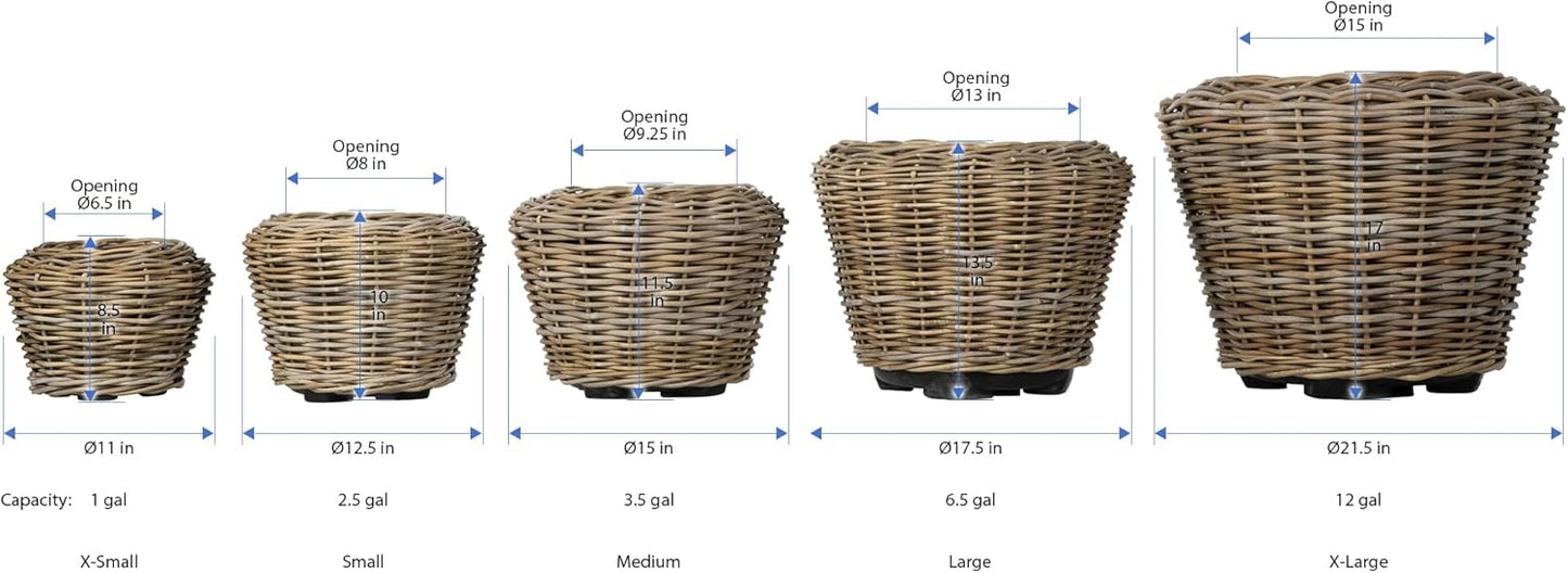 Rattan Kobo Indoor Outdoor Planter Basket with Plastic Pot Large 65 Gallon Soil Capacity