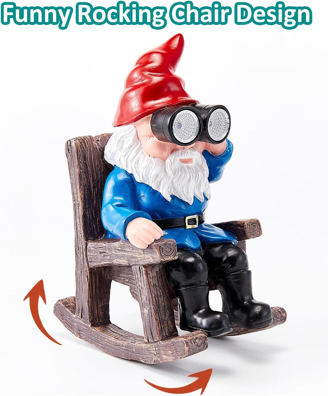 Solar Garden Gnome Statues Resin Gnome Figurines Sitting on Rocking Chair Outdoor Telescope Gnome Gifts for Yard, Patio Decor Gift