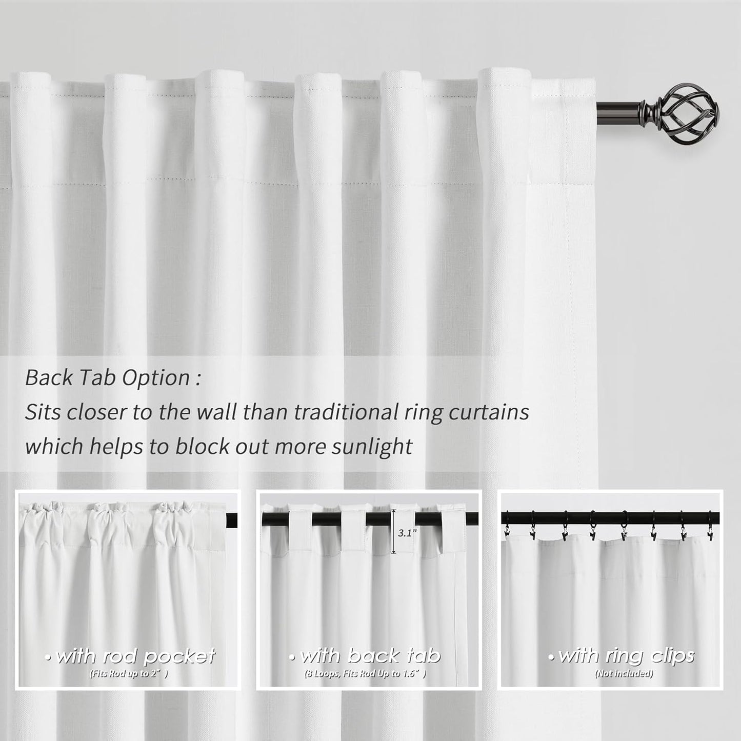 White Blackout Curtains 72 Inch Length 2 Panels Set Linen Textured Thermal Insulated Room Darkening Curtains for Bedroom Living Dining Room Back Tab Rod Pocket Modern Farmhouse Home Window Decor