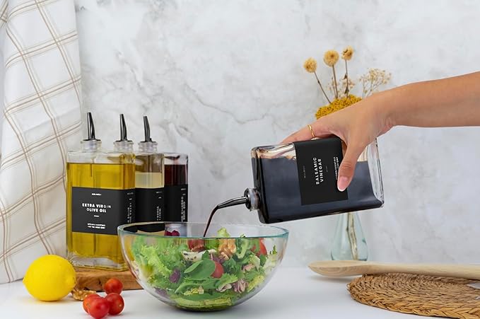 Molimoli Olive Oil Dispenser Bottle for Kitchen, Automatic Pourer, Glass Thin Bottle Dispenser for Kitchen, Olive Oil Cruet, | Set of 2 - Black