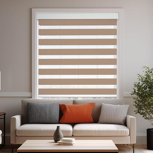 HESTIA Cordless Zebra Blinds Light Filtering Roller Shades UV Blocking Blackout Privacy Indoor Window Blind for Home Office Day and Night, Beige,39" W x 60" H