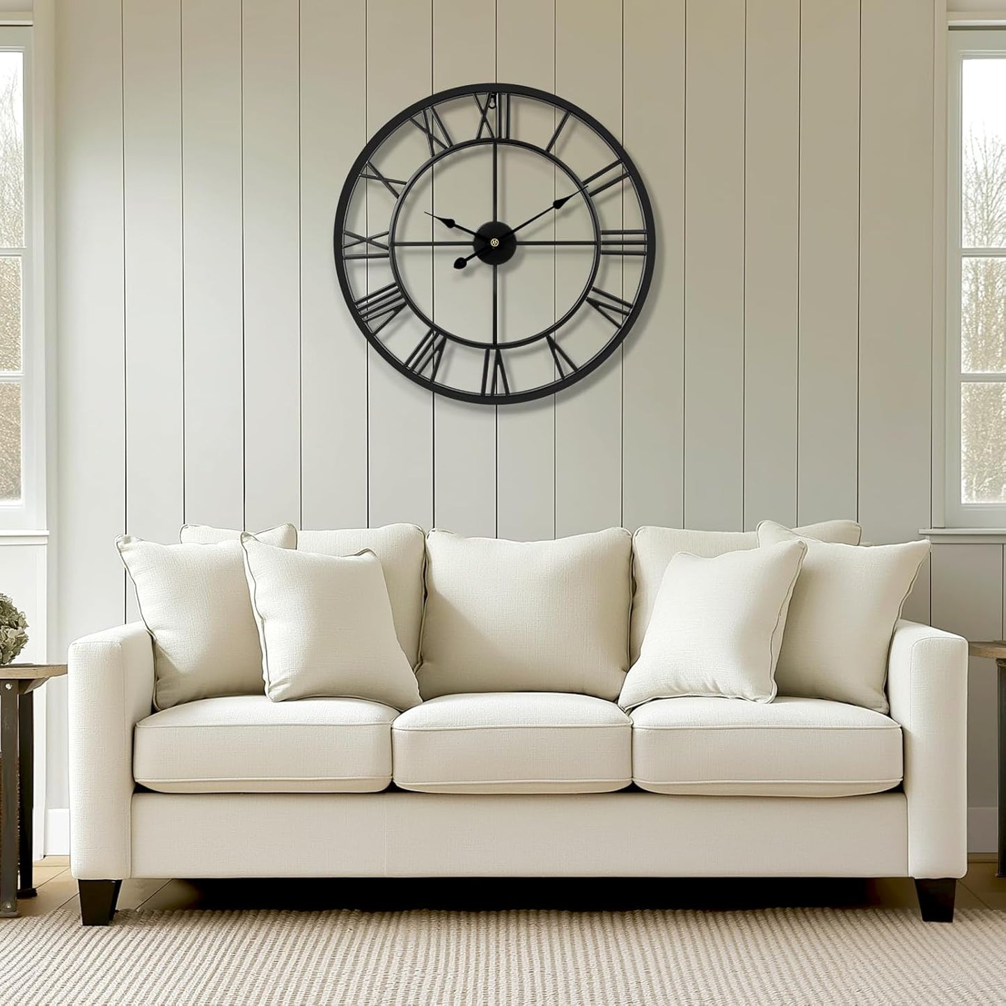 Tatub 24 Inch Large Wall Clock for Living Room Decor, Roman Numeral Modern Round Decorative Metal Large Wall Clock for Bedroom and Kitchen, Silent, Non Ticking, Battery Operated