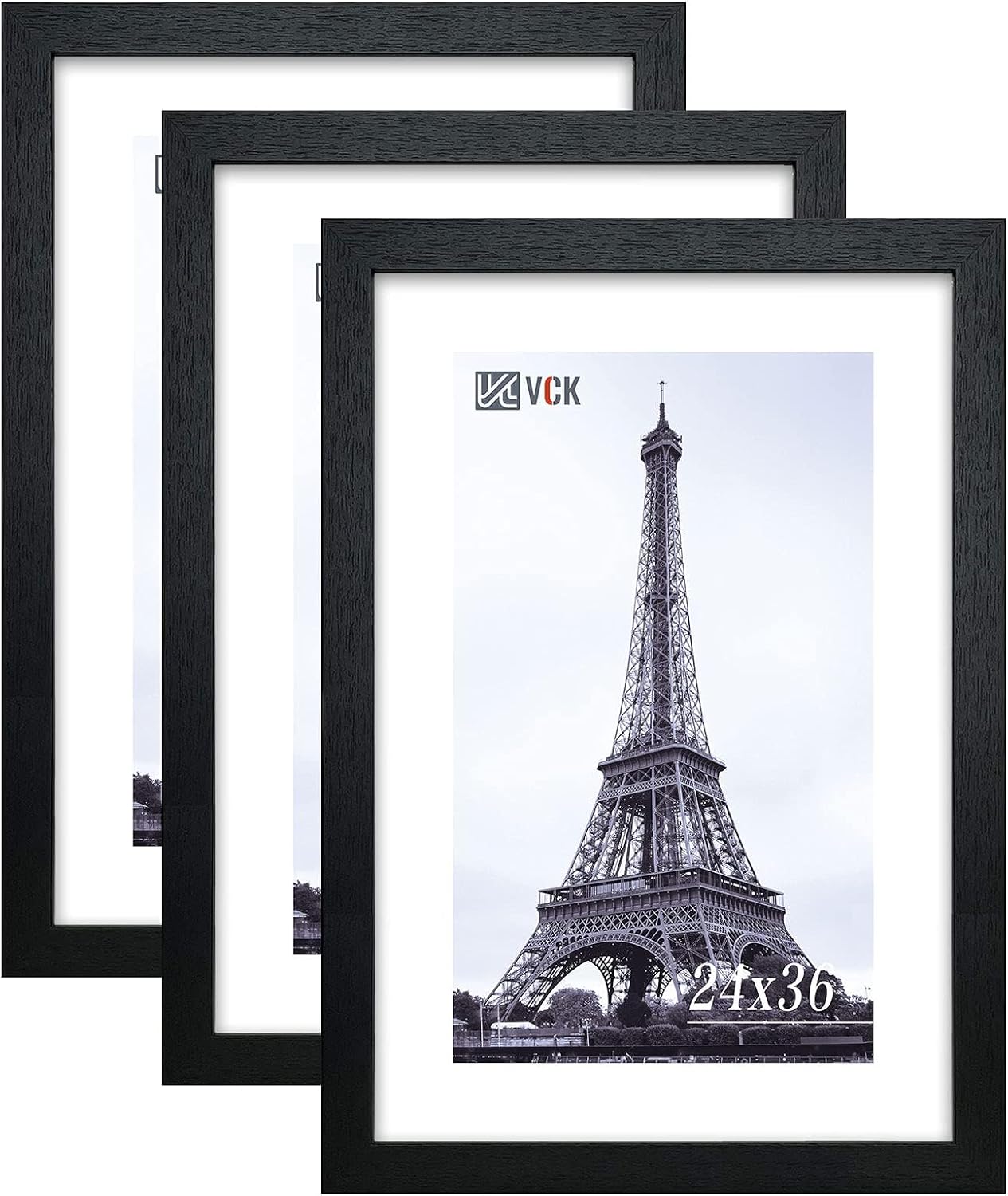VCK 24x36 Solid Wood Poster Frames Black 3 Pack Picture Frame with Wall Mounting Hanging