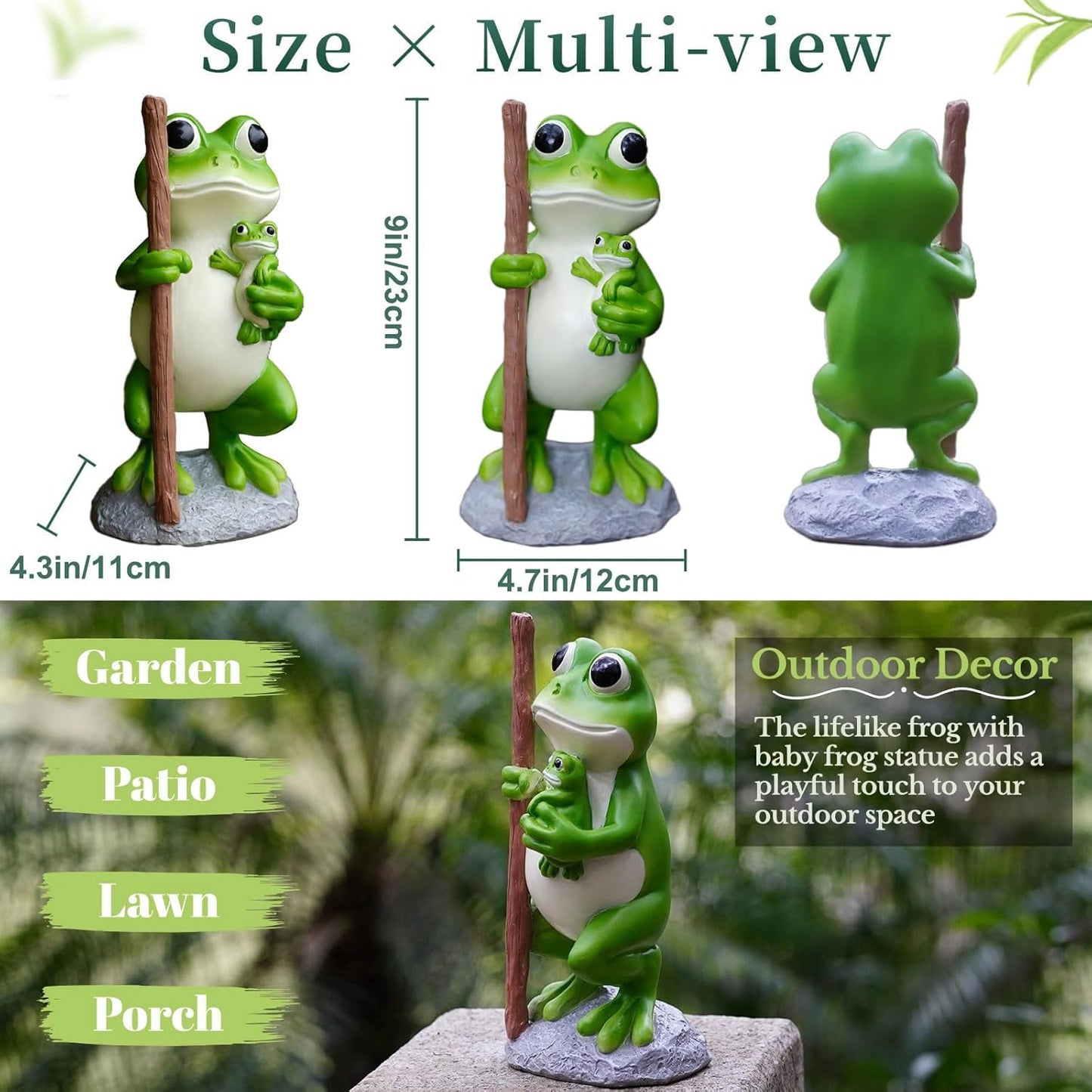 Frog Statue Garden Decor, Resin Mother and Baby Frog Figurines Outdoor Decorations, Frog Decor for Yard Art Porch Lawn Ornaments, Unique Housewarming Gifts